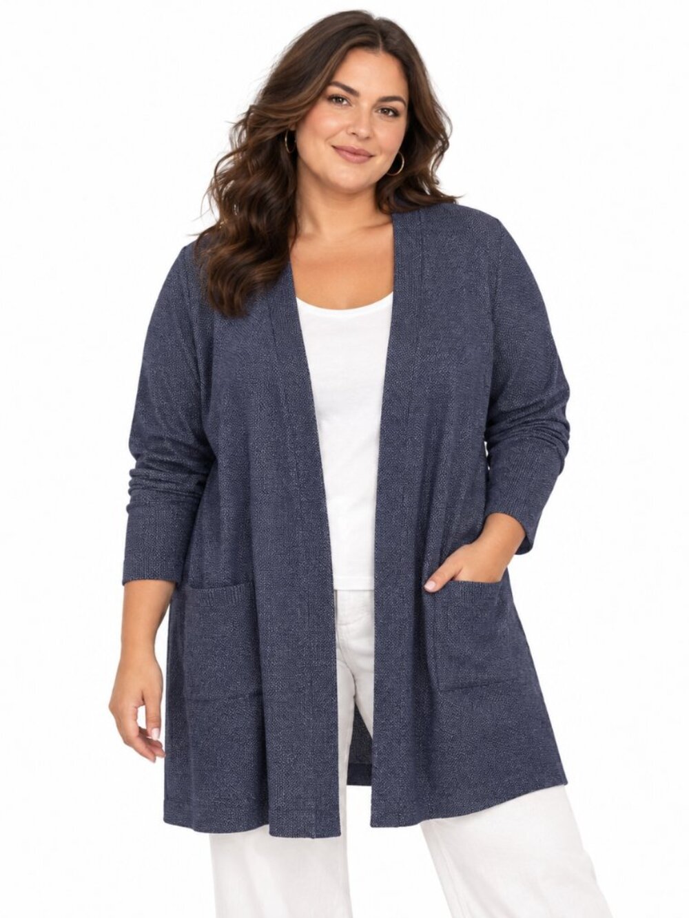 Denim &‎ Co Longline Open Cardigan 3XP Navy Knit Relaxed Cozy Luxury Lagenlook